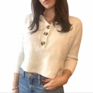 Madewell Women's Cream Sweater with Button Detail